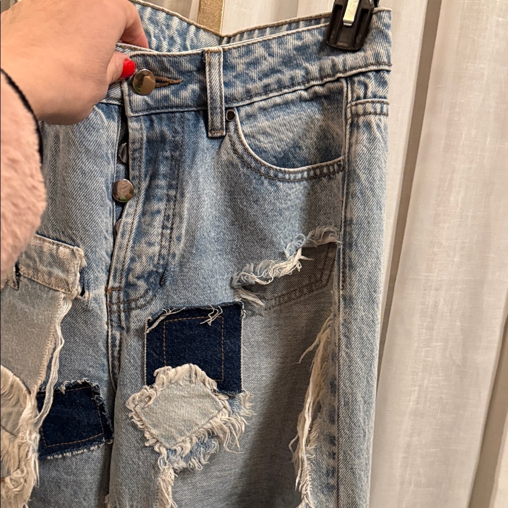 Distressed Patchwork Blue Jeans - image 12